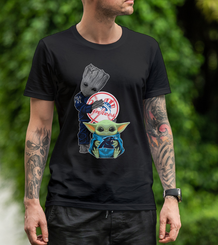 Yankees Groot And Panthers Baby Yoda T-Shirt