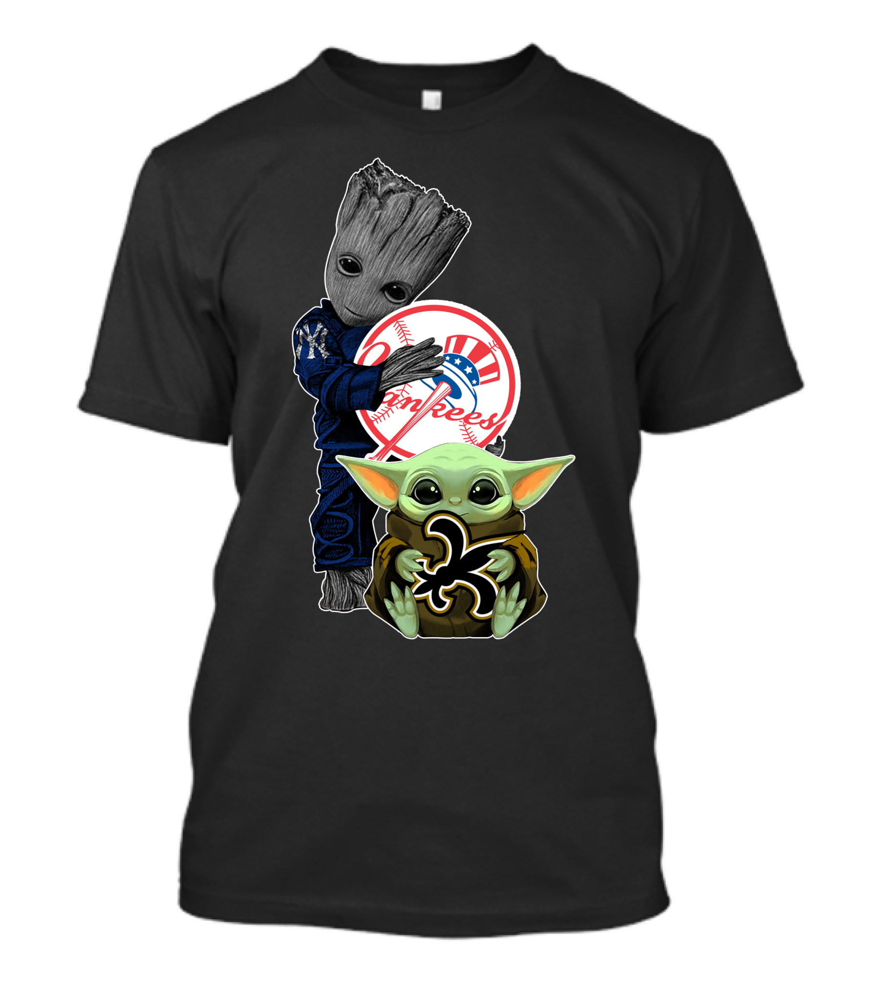 Yankees Groot Baby Yoda Saints Fleur-De-Lis T-Shirt