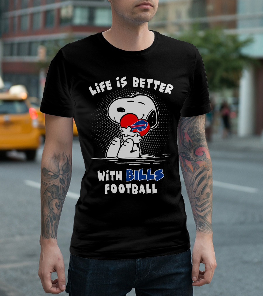 Life Is Better With Bills Football Snoopy Holding Buffalo Bills Logo Balloon T-Shirt