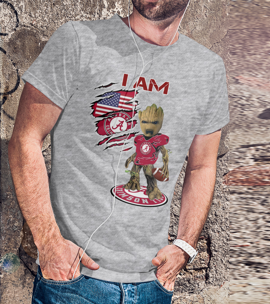 I Am Alabama Crimson Tide Baby Groot Football T-Shirt