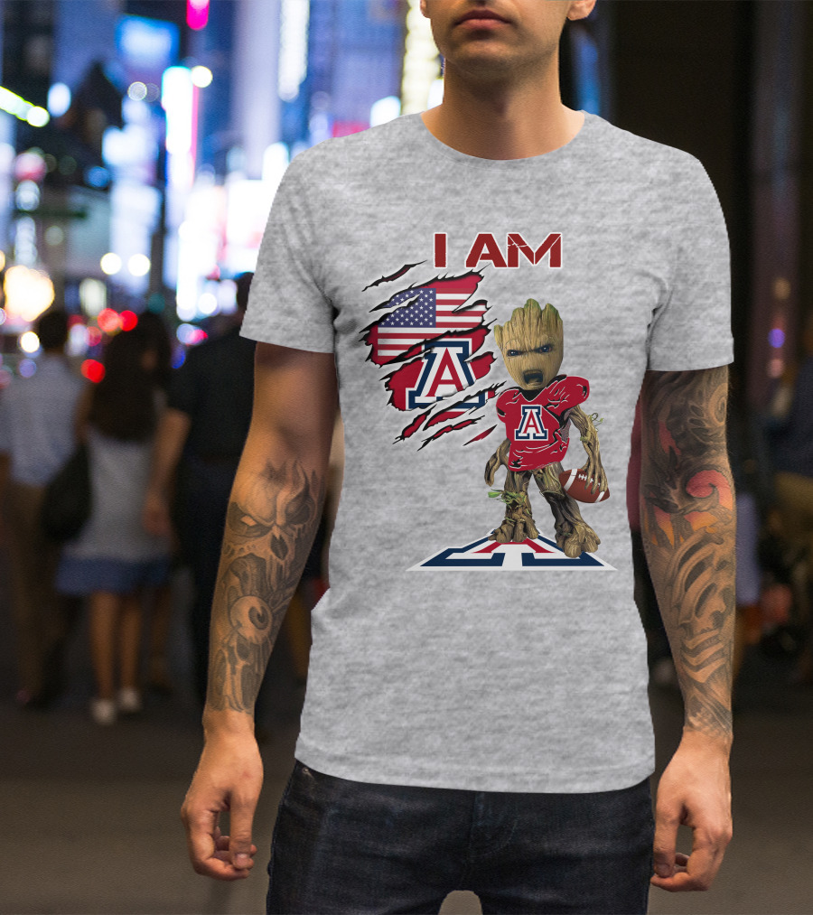 I AM Arizona Wildcats Groot Football USA Flag T-Shirt