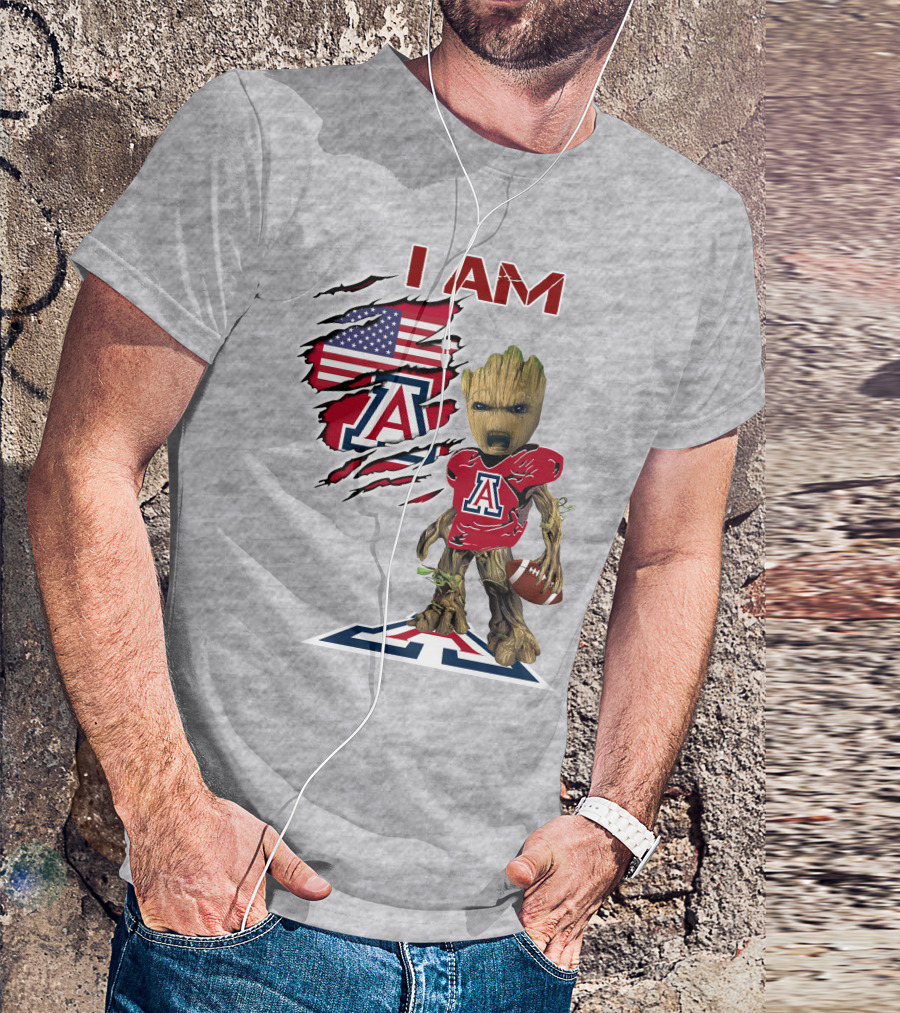 I AM Arizona Wildcats Groot Football USA Flag T-Shirt