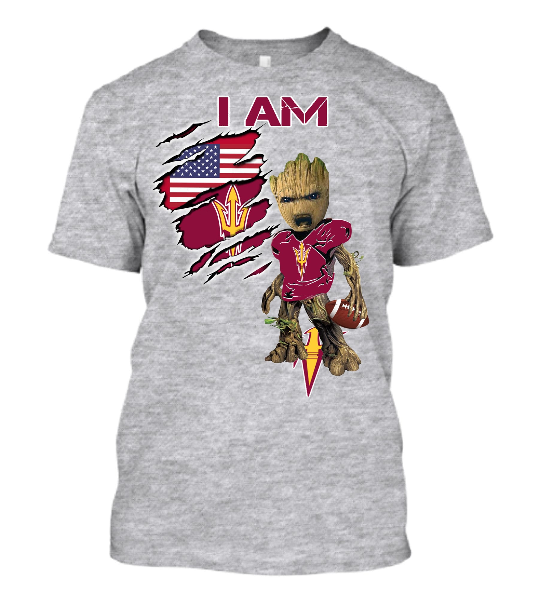 I Am Asu Baby Groot Arizona State University Football Fan Art American Flag T-Shirt