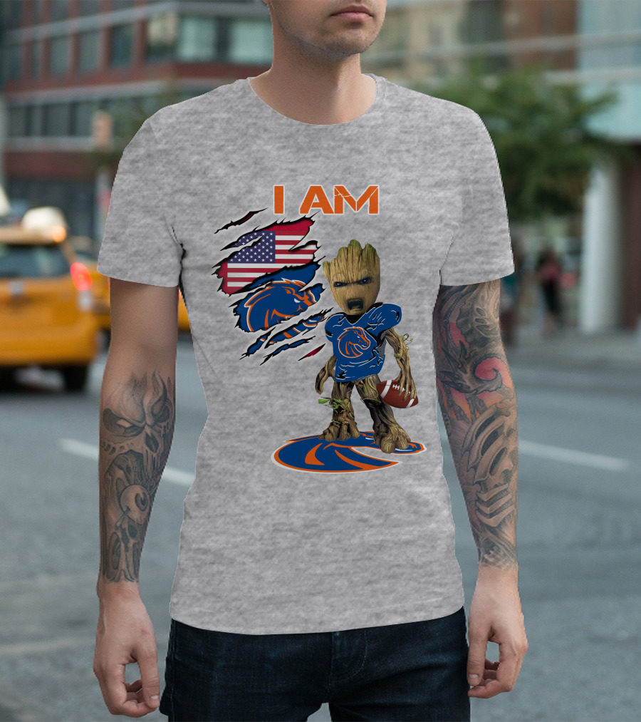 I Am Baby Groot Boise State Broncos Football American Flag T-Shirt
