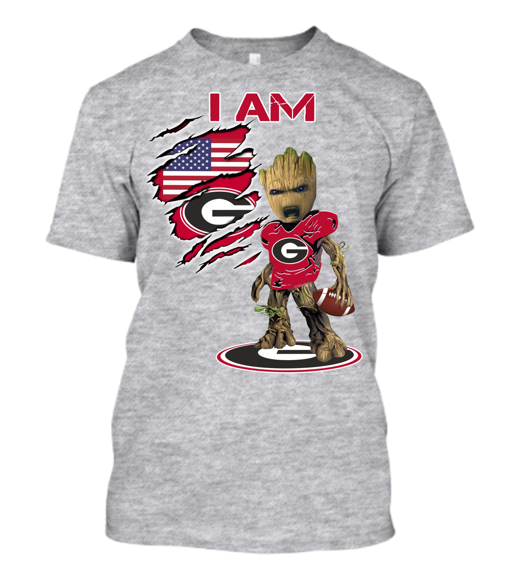 I AM Bulldogs Baby Groot Football Fan USA Flag T-Shirt