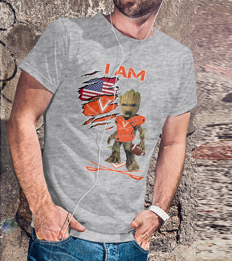 I AM Baby Groot Cavaliers Football USA Flag T-Shirt