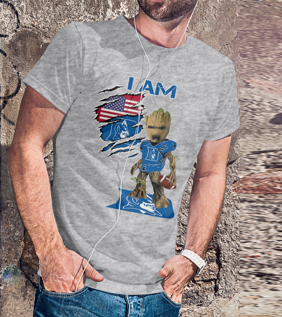 I Am Groot Duke Blue Devils Football American Flag T-Shirt