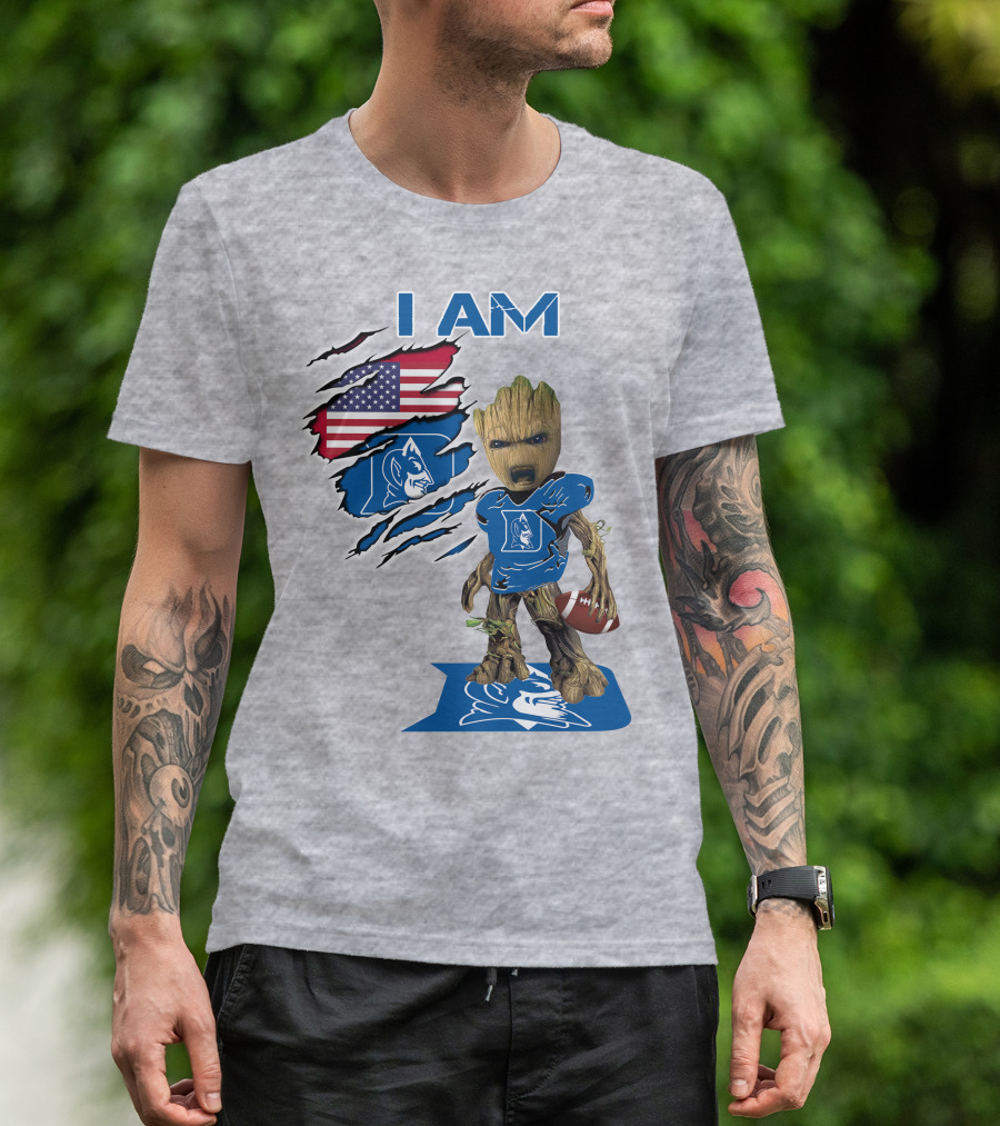 I Am Groot Duke Blue Devils Football American Flag T-Shirt