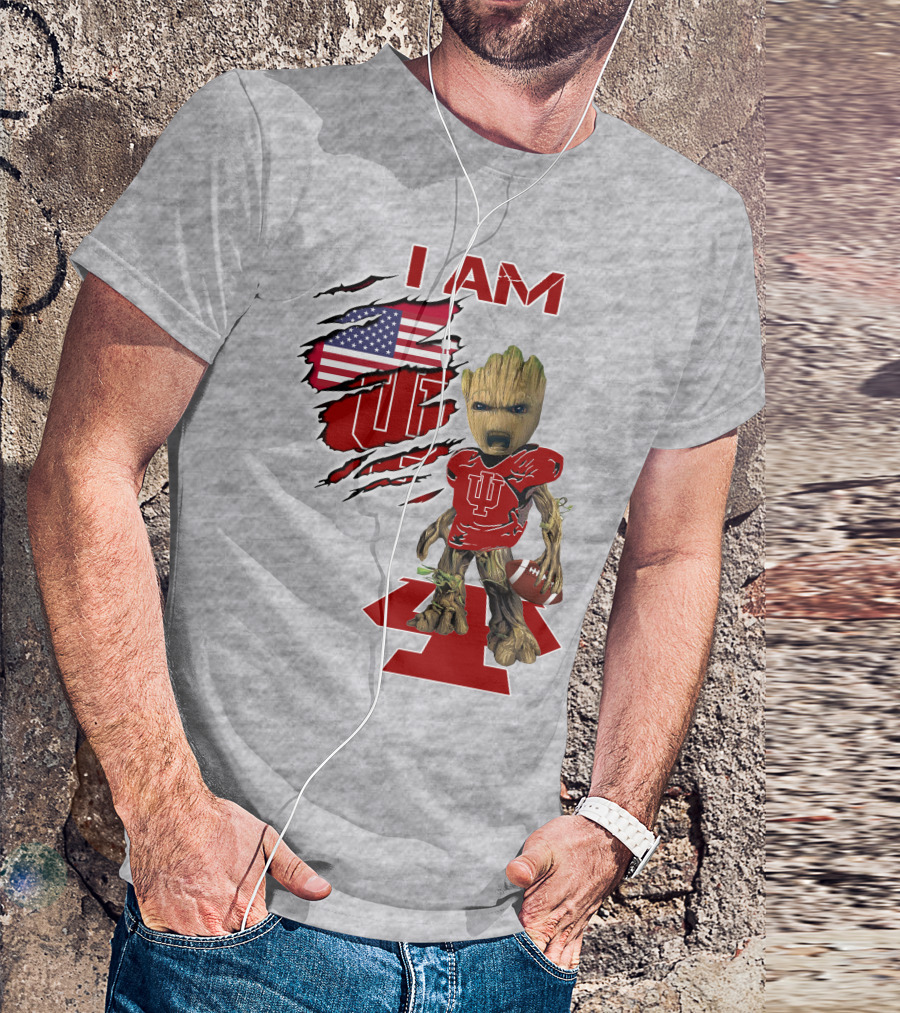 I Am Iu Hoosiers Baby Groot American Flag Football T-Shirt
