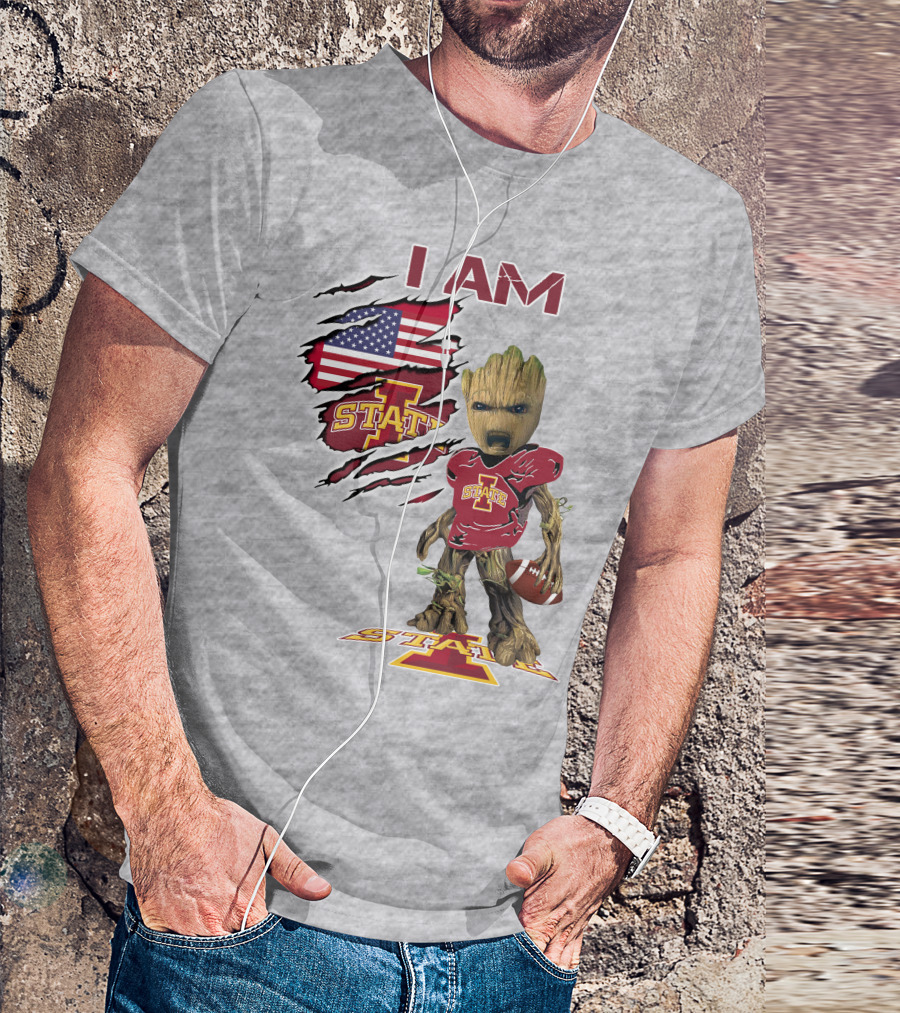 I Am Iowa State Baby Groot Football USA Flag T-Shirt