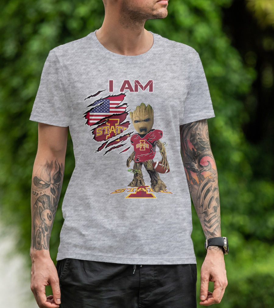 I Am Iowa State Baby Groot Football USA Flag T-Shirt