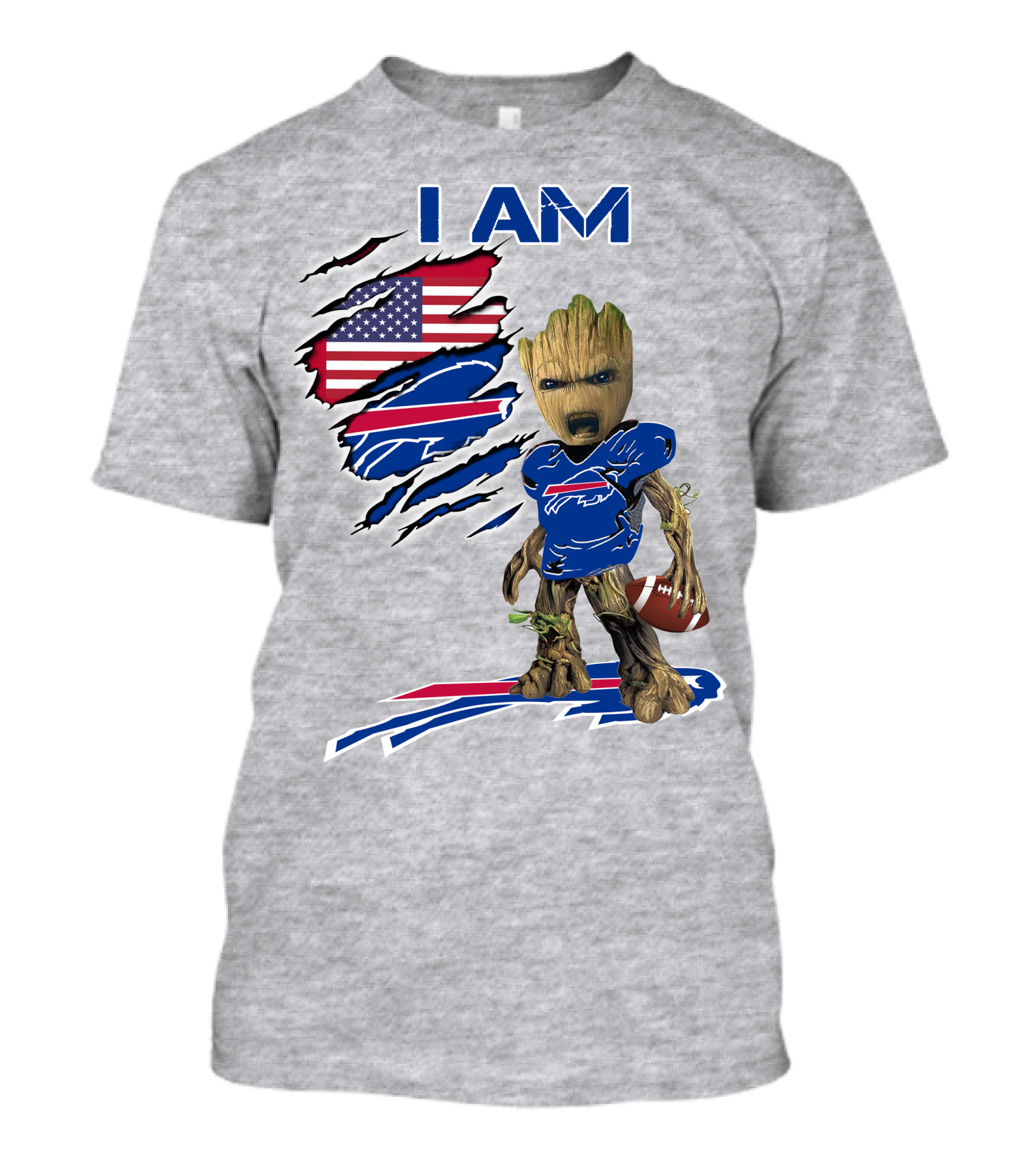 I Am American Flag Football Groot Bills T-Shirt