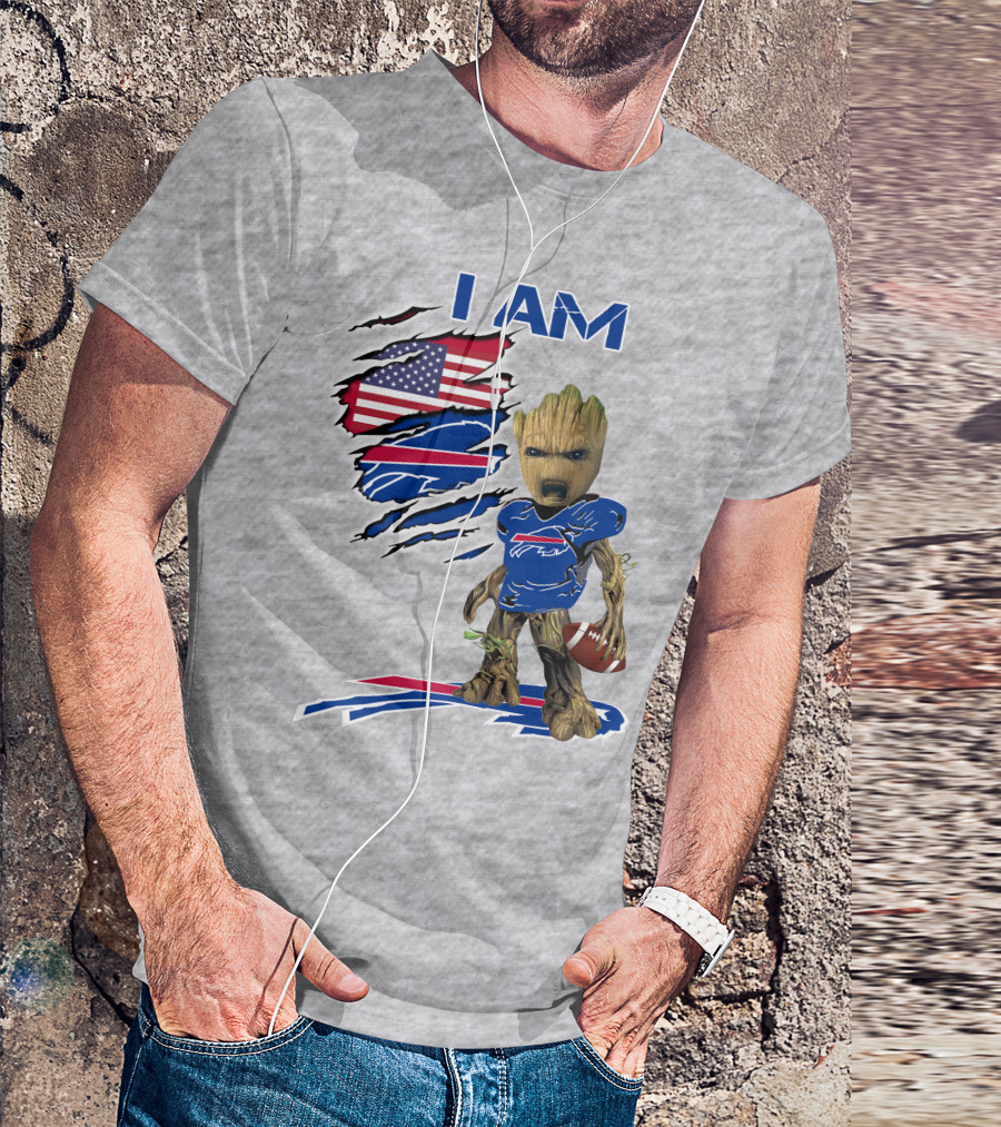 I Am American Flag Football Groot Bills T-Shirt