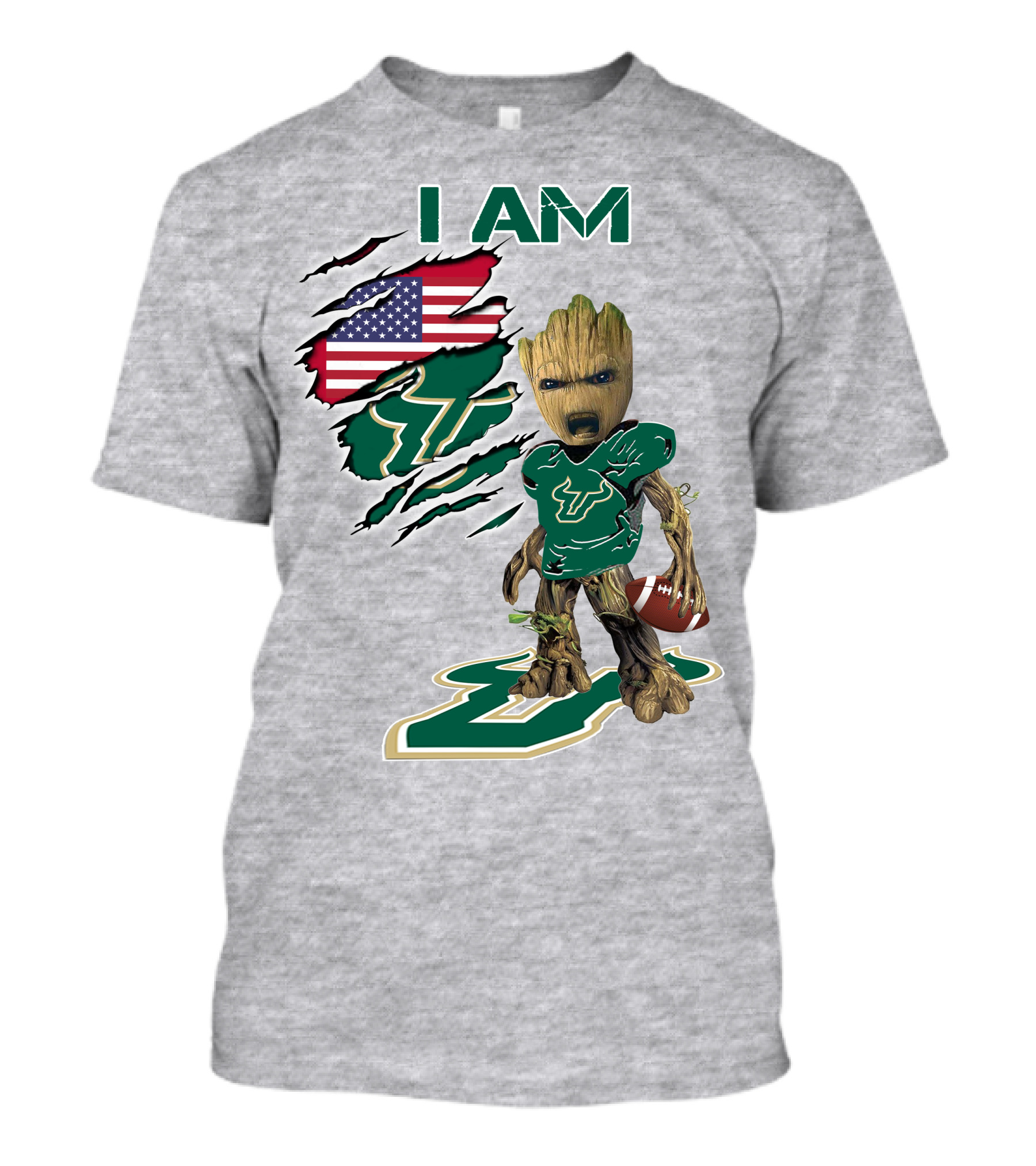 I AM USF Baby Groot Football American Flag T-Shirt