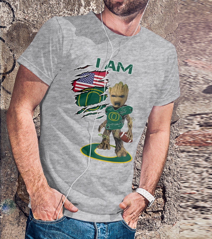 I AM American Flag Oregon Duck Baby Groot Football T-Shirt