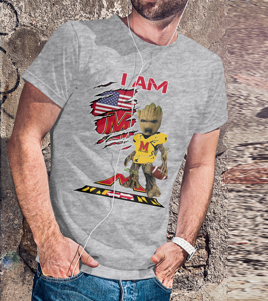 I AM Baby Groot Maryland Football American Flag M T-Shirt