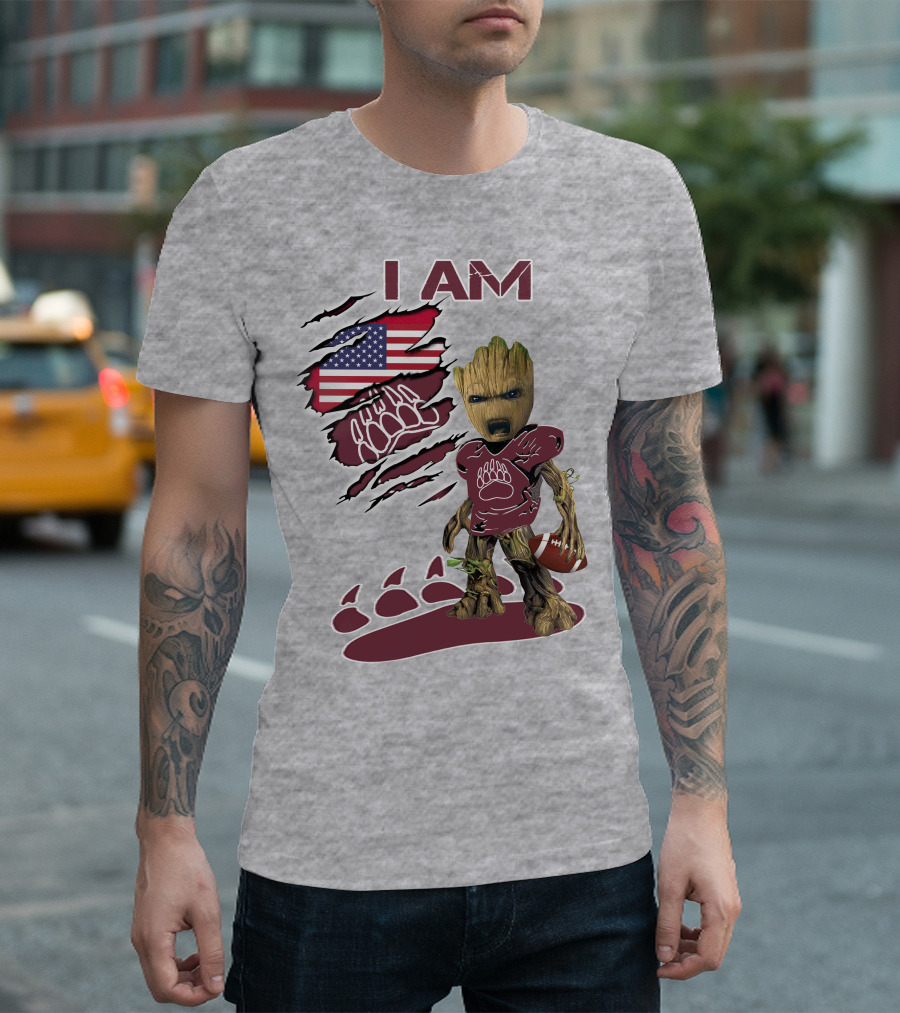I Am Montana Baby Groot Football Bear American Flag T-Shirt