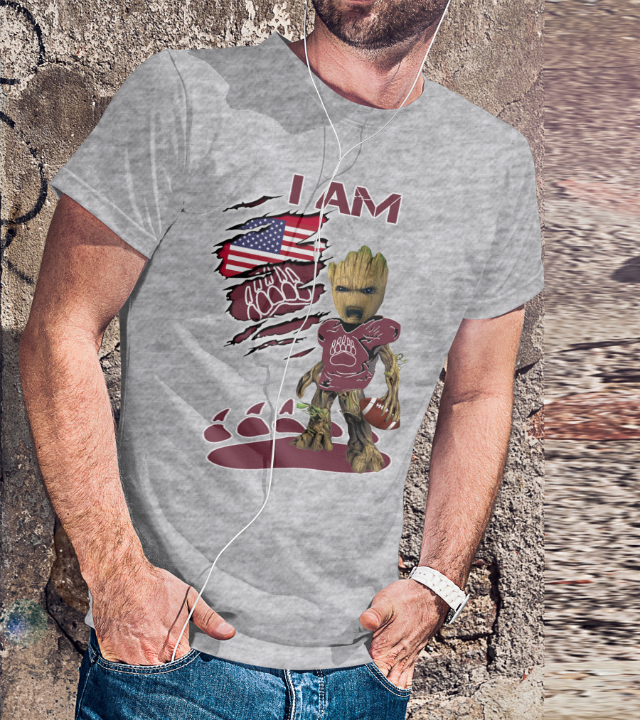 I Am Montana Baby Groot Football Bear American Flag T-Shirt