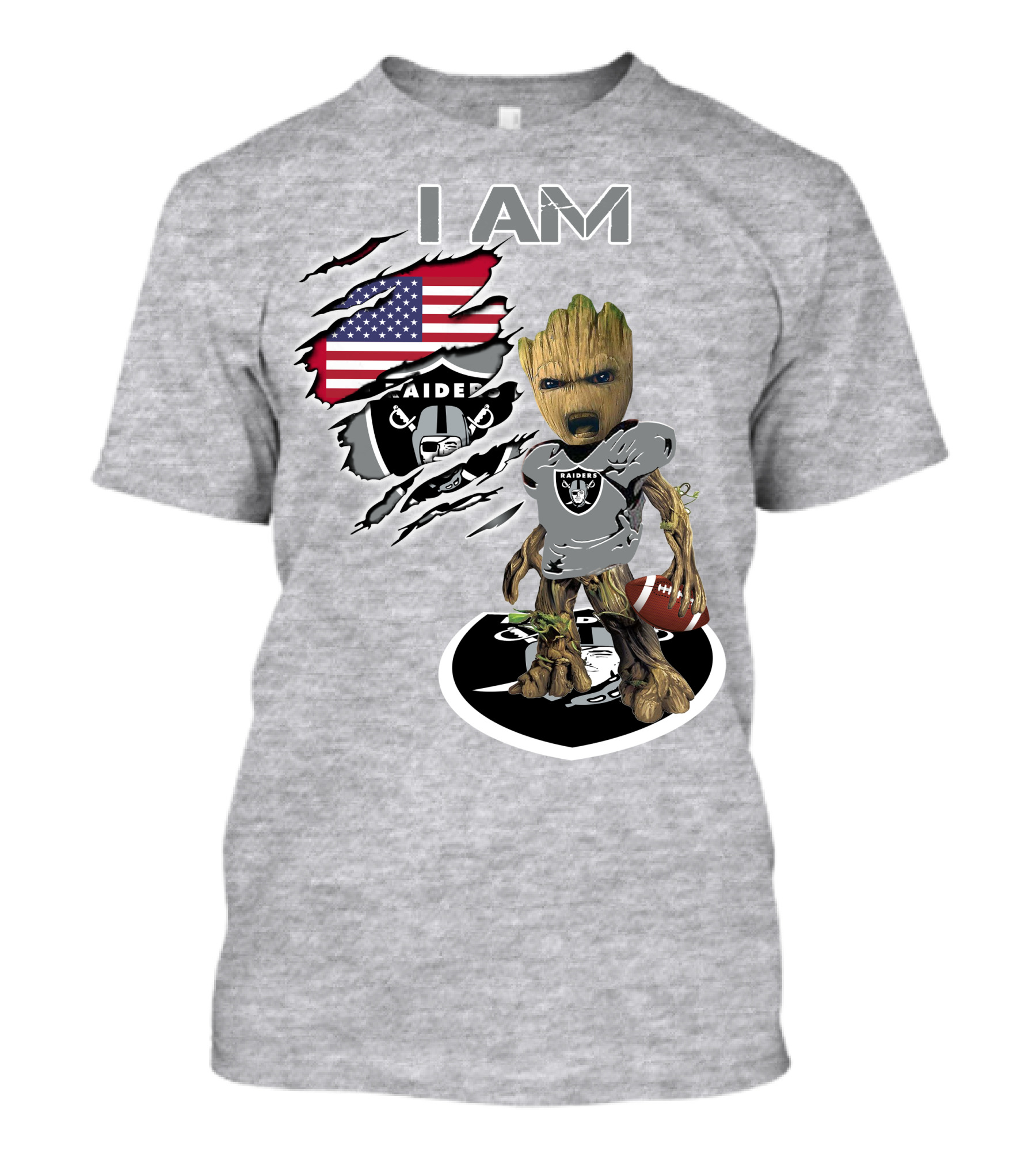 I Am Raiders Baby Groot American Flag Football T-Shirt