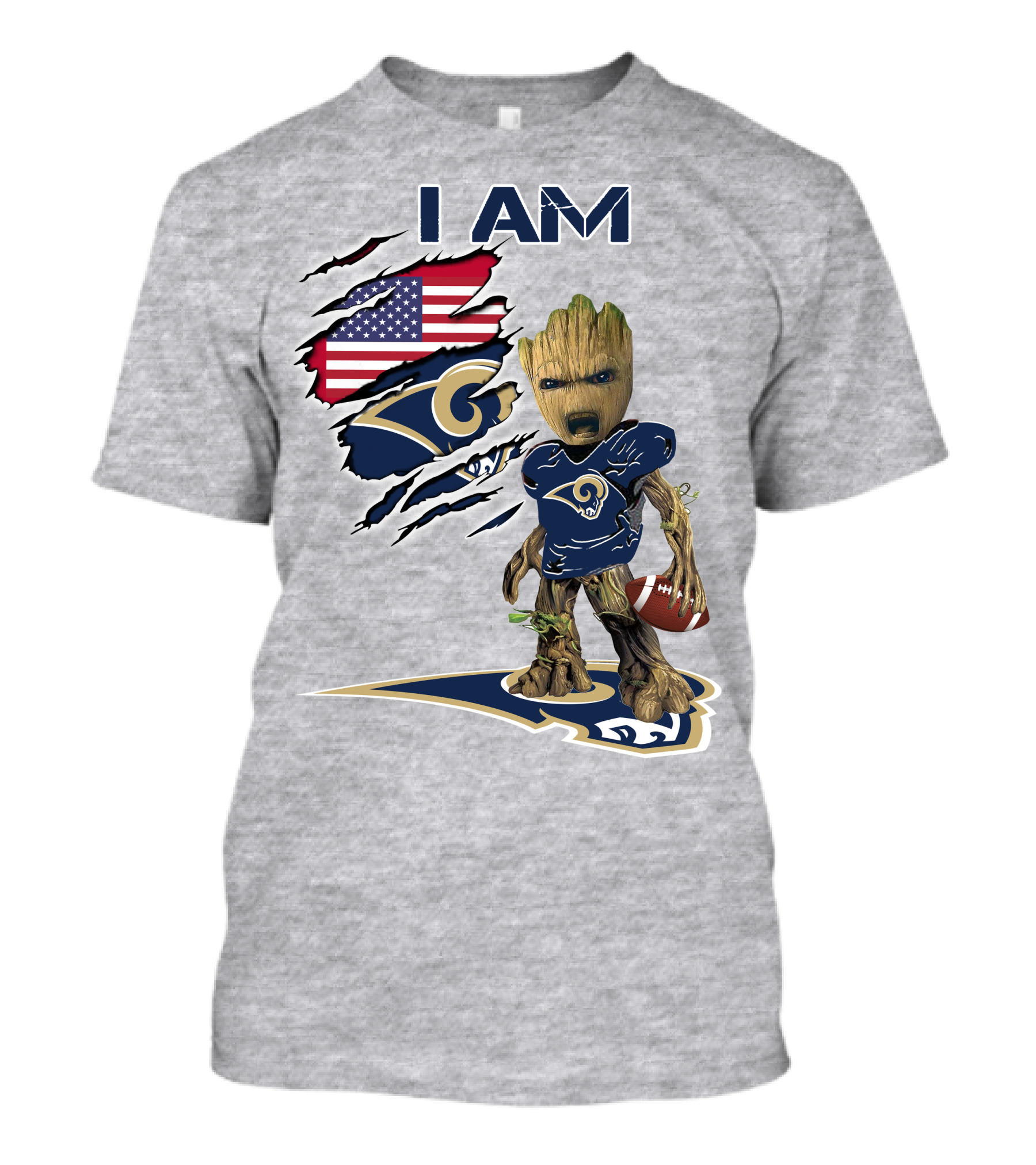 I Am Groot Rams Football American Flag T-Shirt