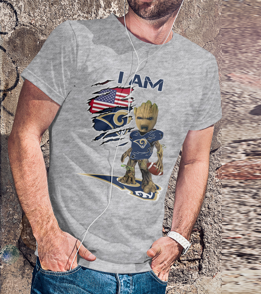 I Am Groot Rams Football American Flag T-Shirt