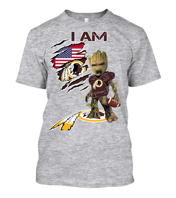 I Am Redskins Groot Football Nfl Logo Usa Flag T-Shirt
