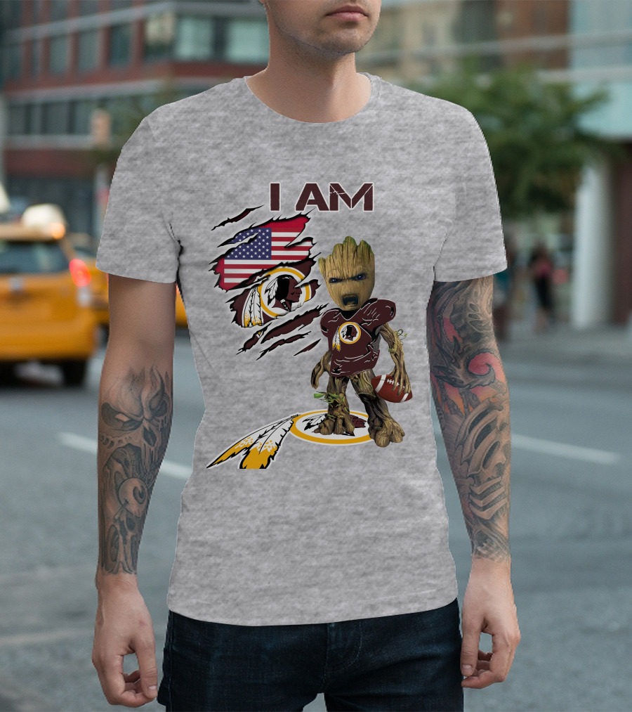I Am Redskins Groot Football Nfl Logo Usa Flag T-Shirt