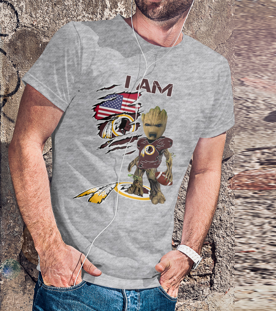 I Am Redskins Groot Football Nfl Logo Usa Flag T-Shirt