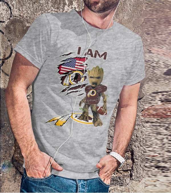I Am Redskins Groot Football Nfl Logo Usa Flag T-Shirt