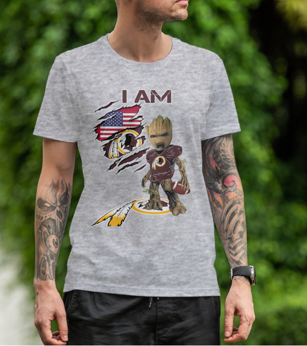 I Am Redskins Groot Football Nfl Logo Usa Flag T-Shirt