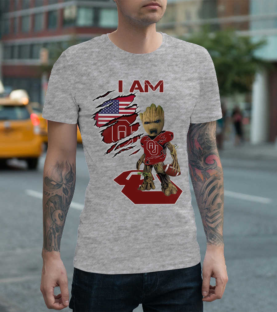 I Am Baby Groot OU Sooners Football USA Flag T-Shirt