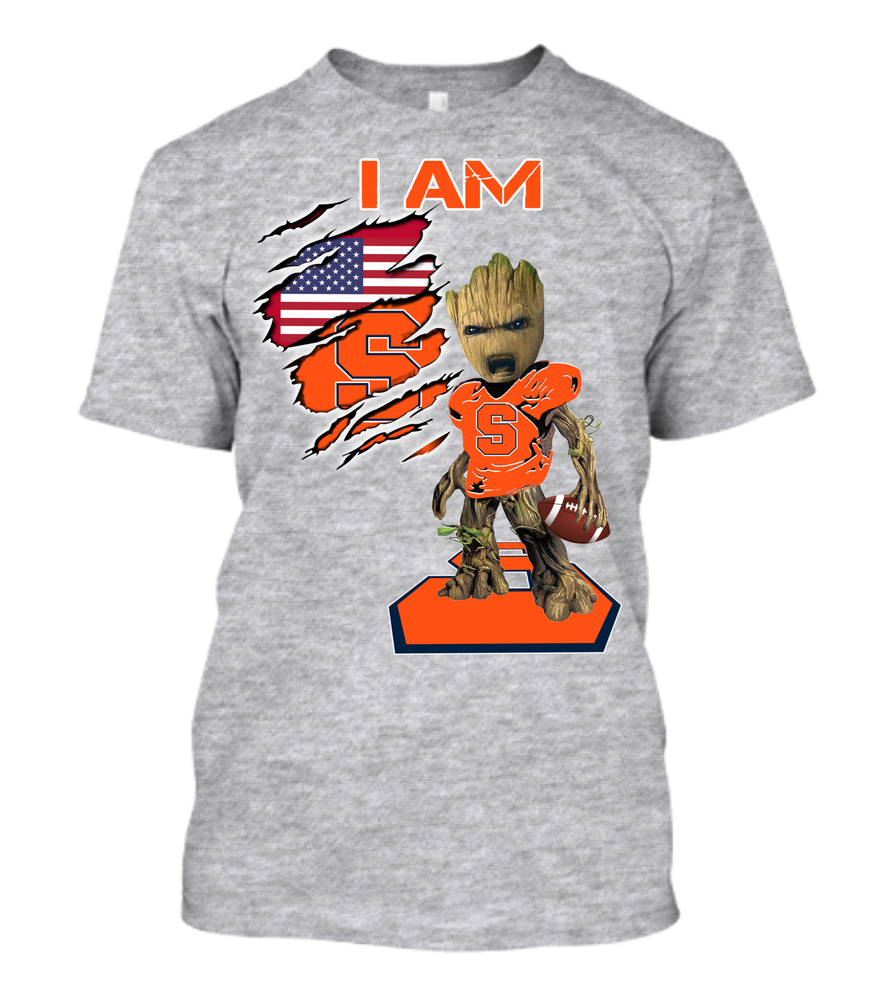 I Am Syracuse Baby Groot American Football Player With Flag And Orange S T-Shirt