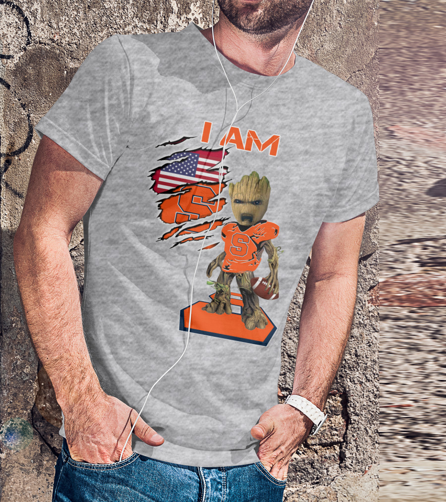 I Am Syracuse Baby Groot American Football Player With Flag And Orange S T-Shirt