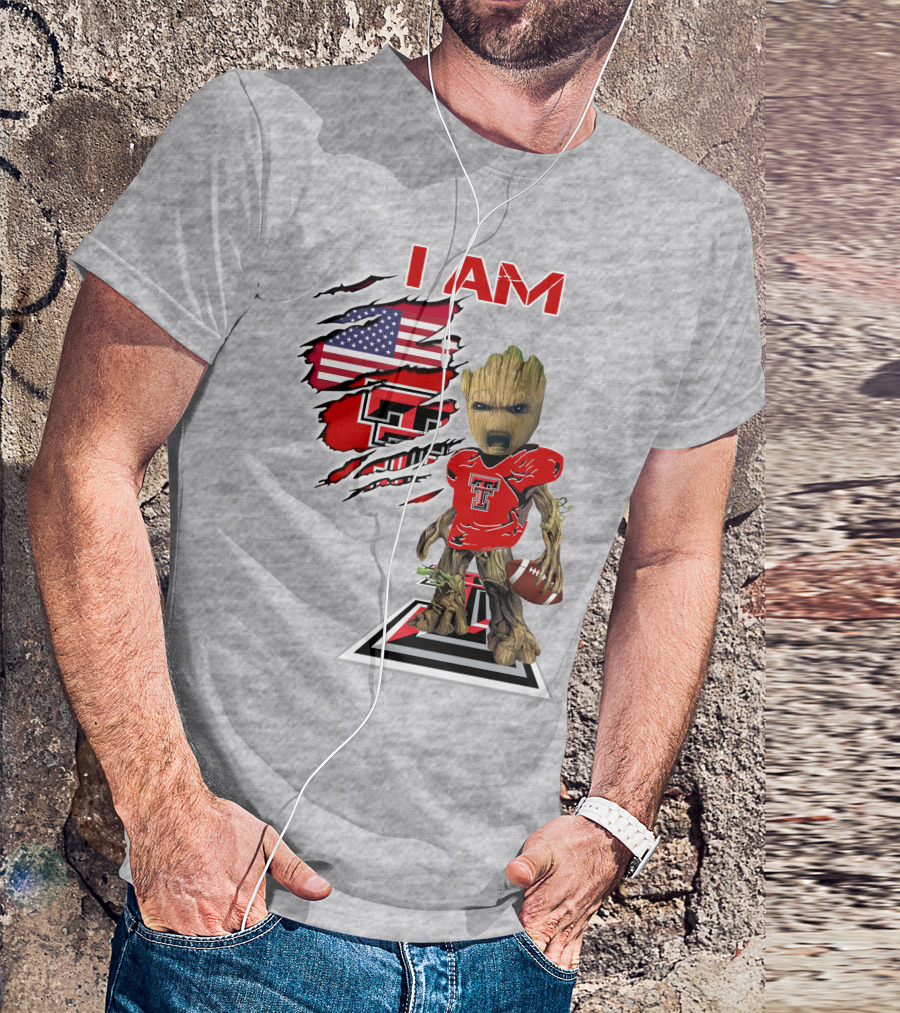 I Am Texas Tech American Football Baby Groot T-Shirt
