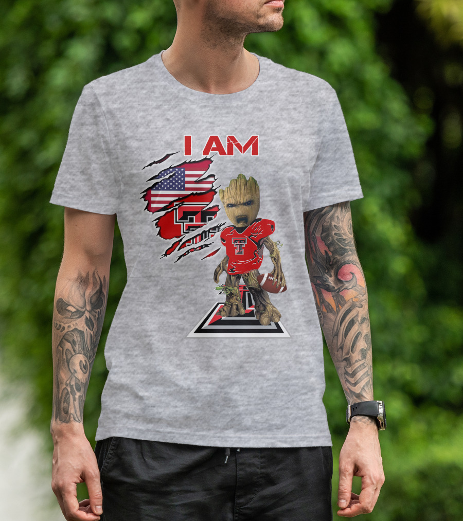 I Am Texas Tech American Football Baby Groot T-Shirt
