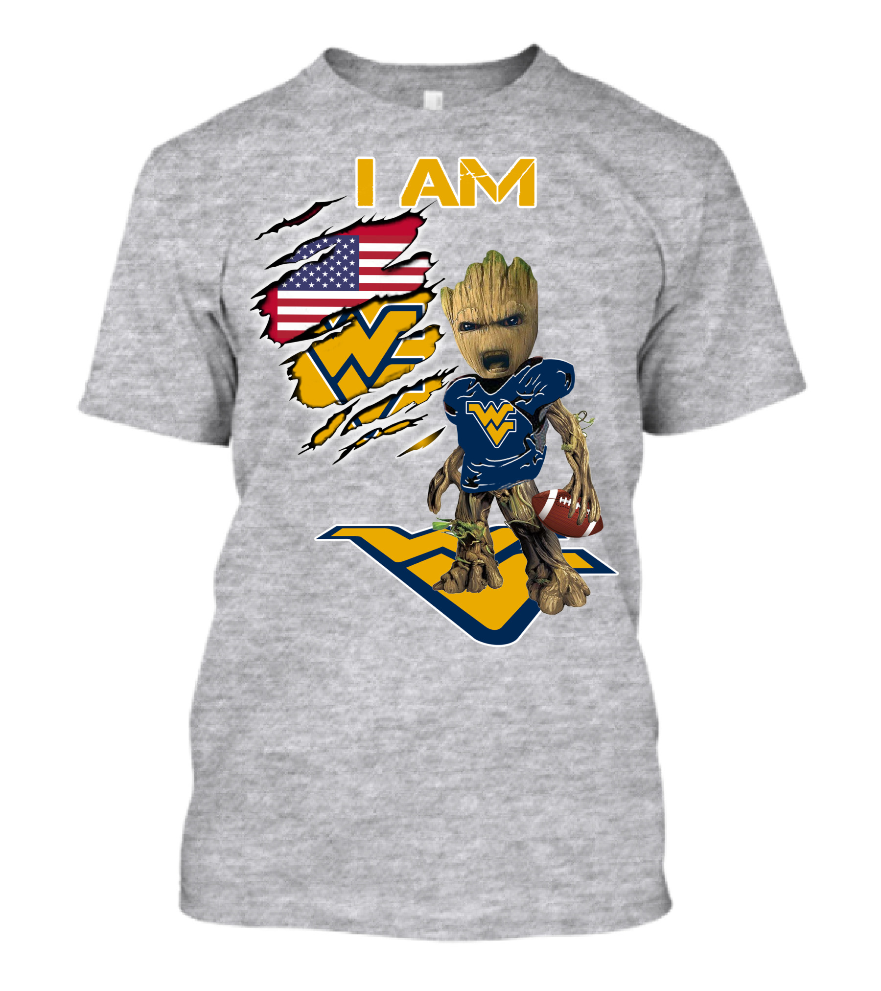 I Am West Virginia Baby Groot Football Usa Flag T-Shirt
