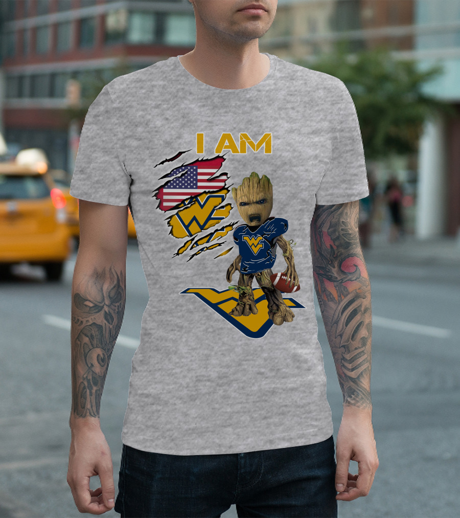 I Am West Virginia Baby Groot Football Usa Flag T-Shirt