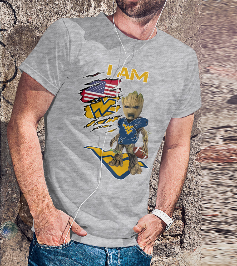 I Am West Virginia Baby Groot Football Usa Flag T-Shirt
