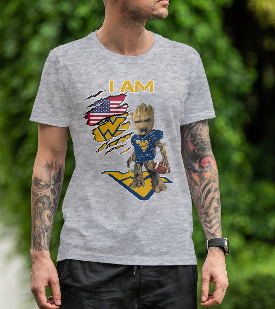 I Am West Virginia Baby Groot Football Usa Flag T-Shirt