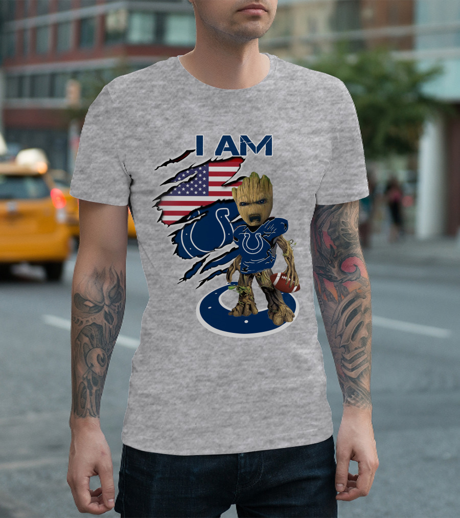 I Am Baby Groot Colts American Flag Football T-Shirt