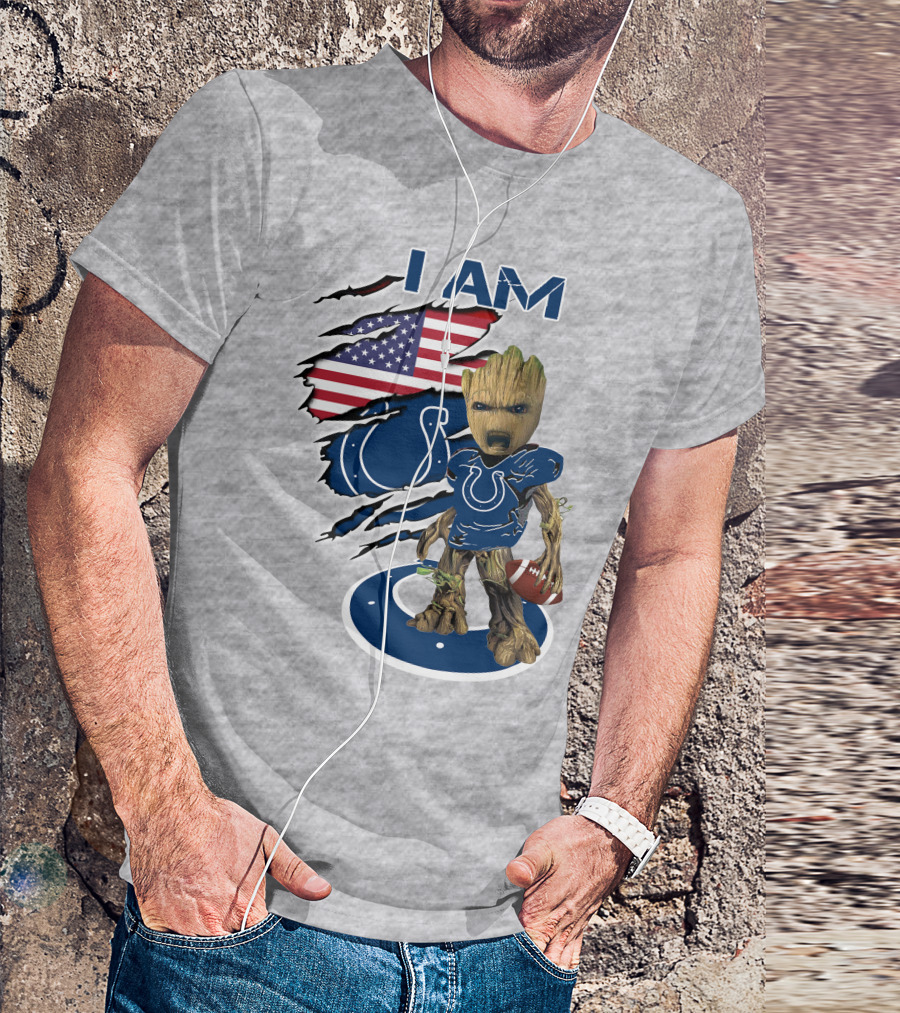 I Am Baby Groot Colts American Flag Football T-Shirt