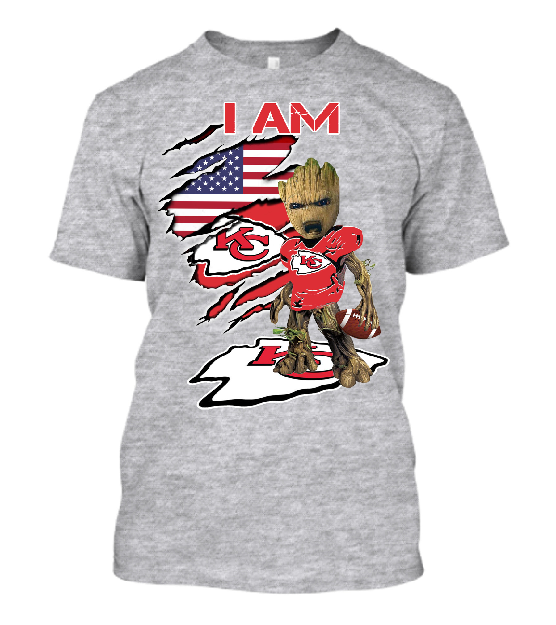 I Am Chiefs Baby Groot Kansas City Football American Flag T-Shirt