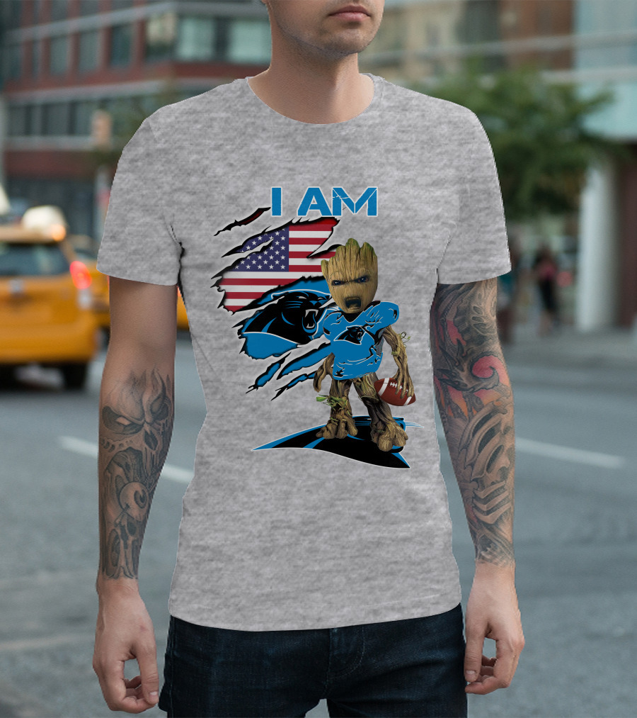 I Am Panthers Baby Groot Football Usa Flag T-Shirt