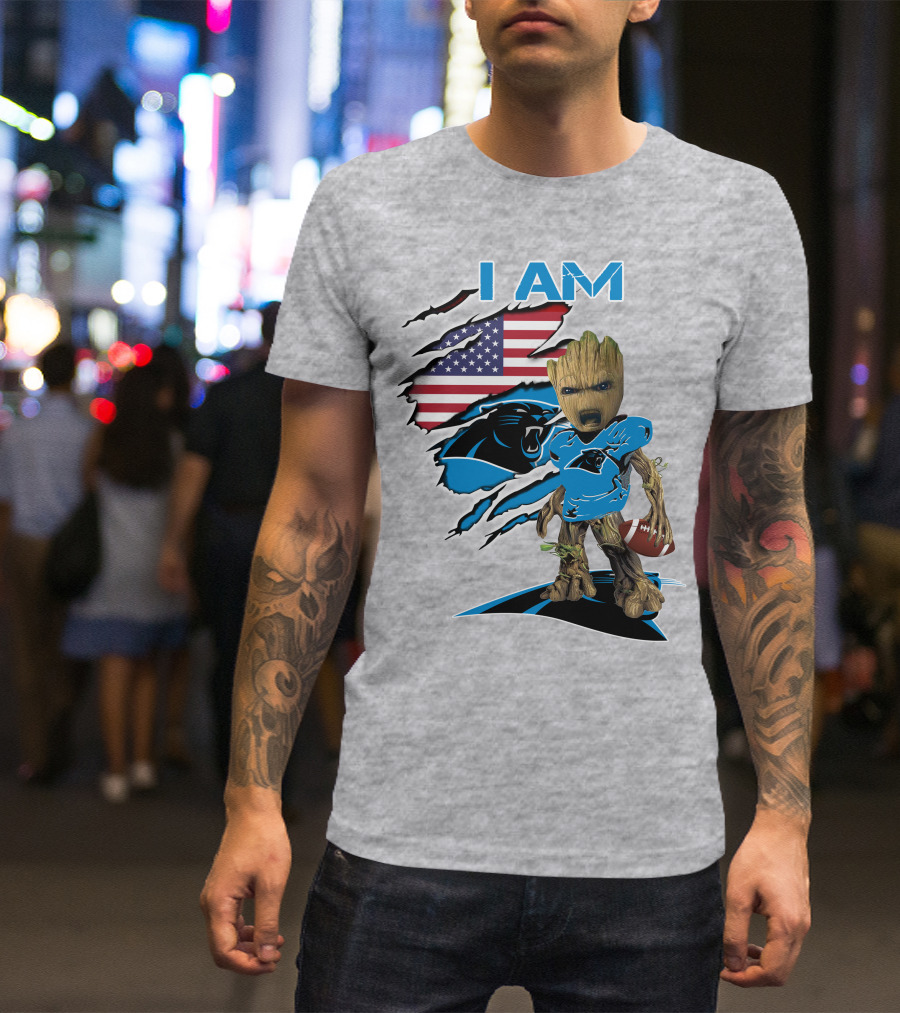 I Am Panthers Baby Groot Football Usa Flag T-Shirt