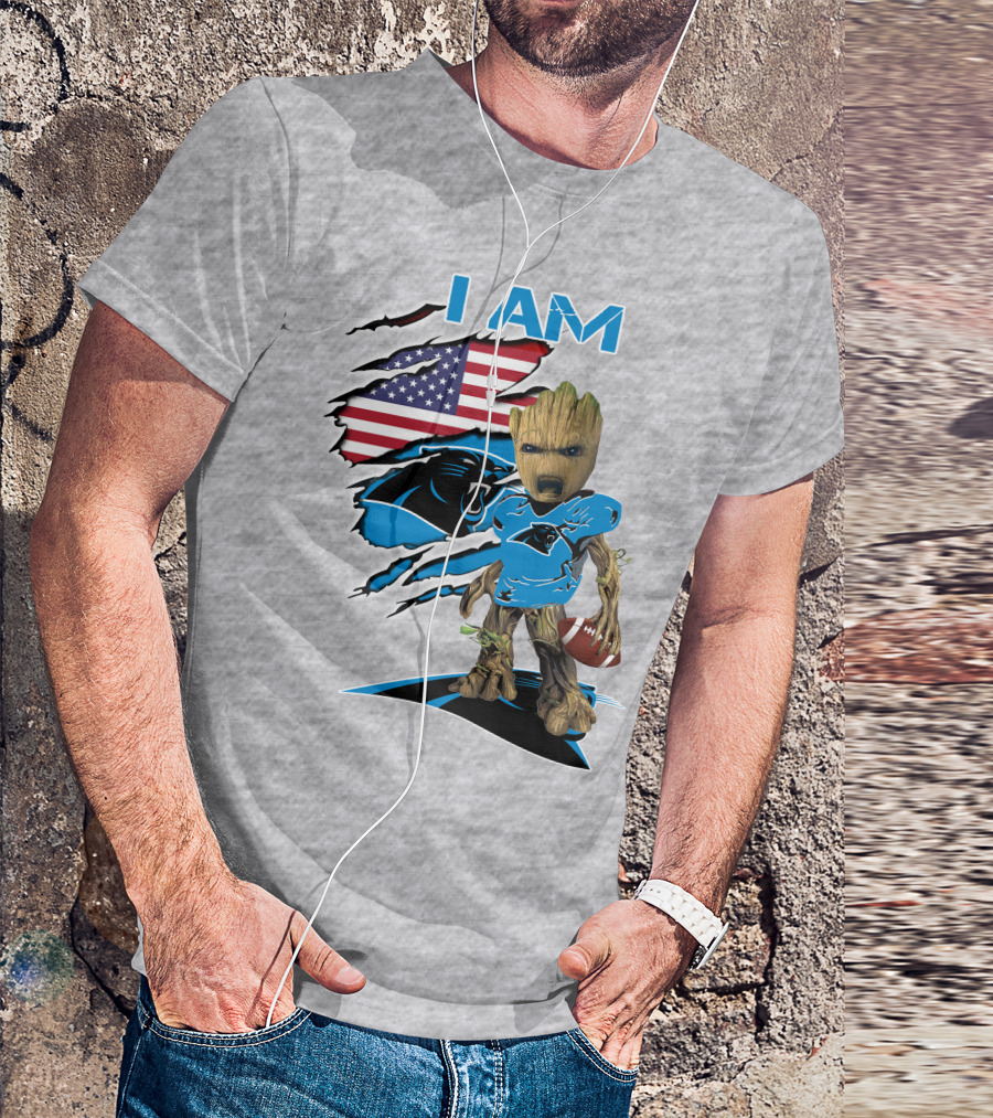 I Am Panthers Baby Groot Football Usa Flag T-Shirt