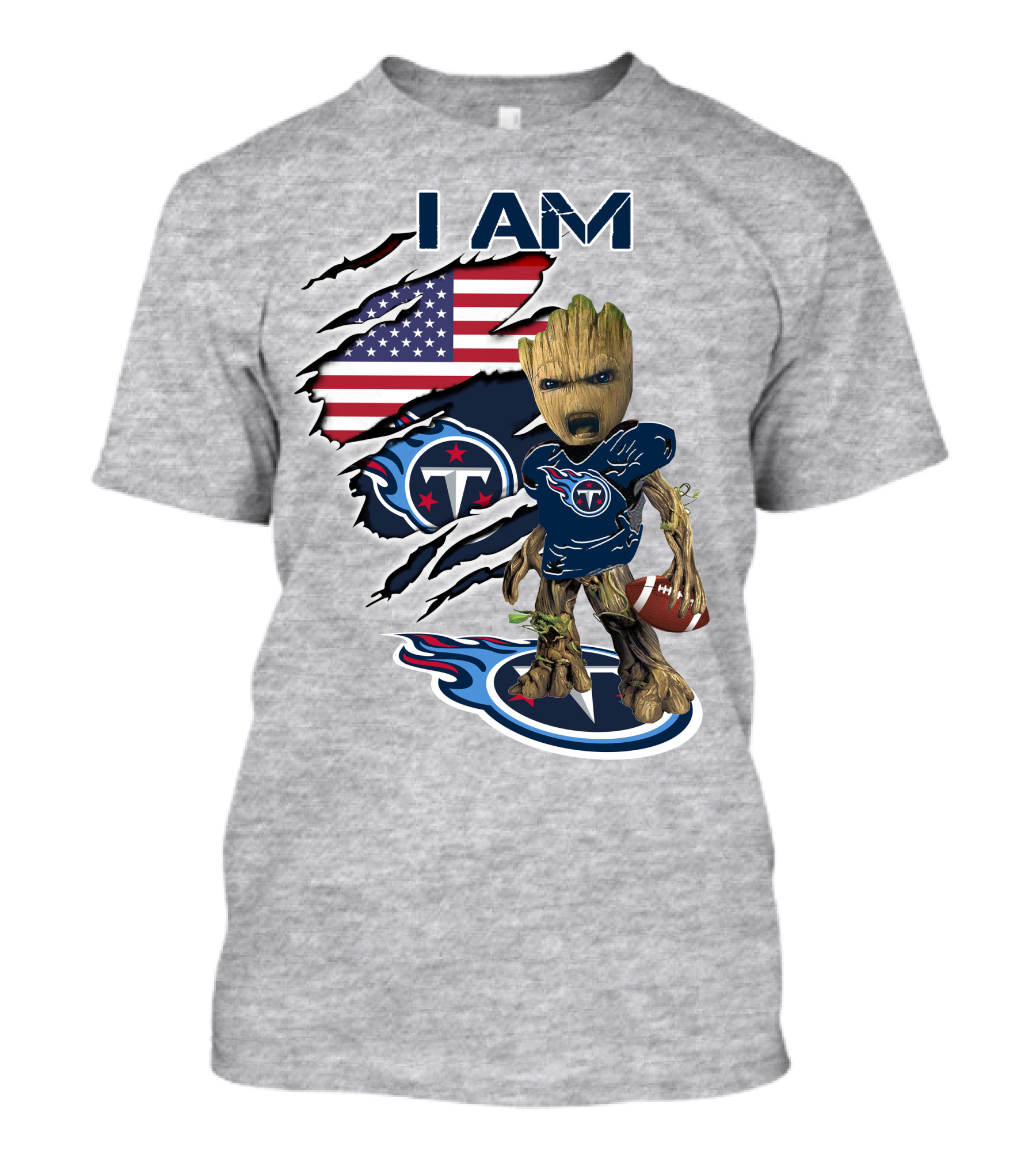 I AM Titans Baby Groot Football USA Flag T-Shirt