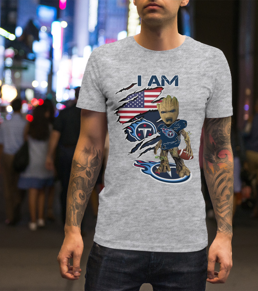 I AM Titans Baby Groot Football USA Flag T-Shirt