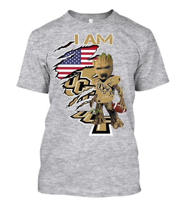 UCF Baby Groot I Am American Flag Football T-Shirt