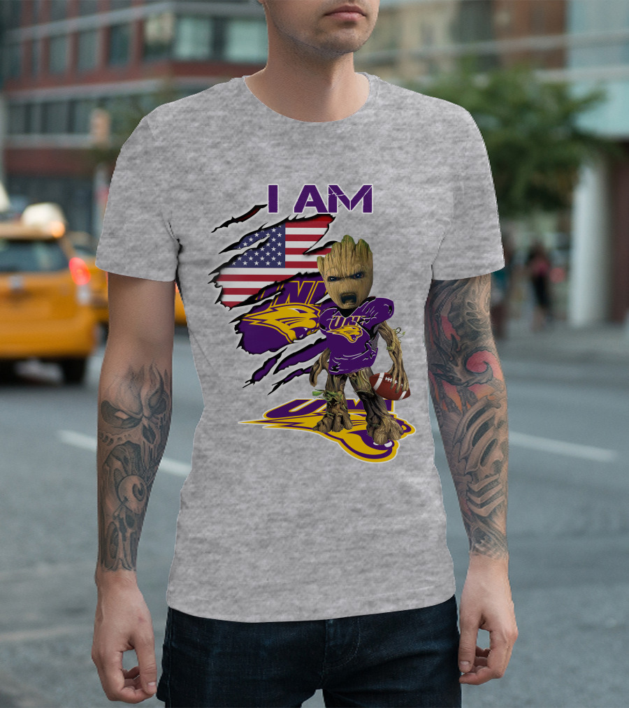 I AM Panthers Baby Groot UNI Football American Flag T-Shirt