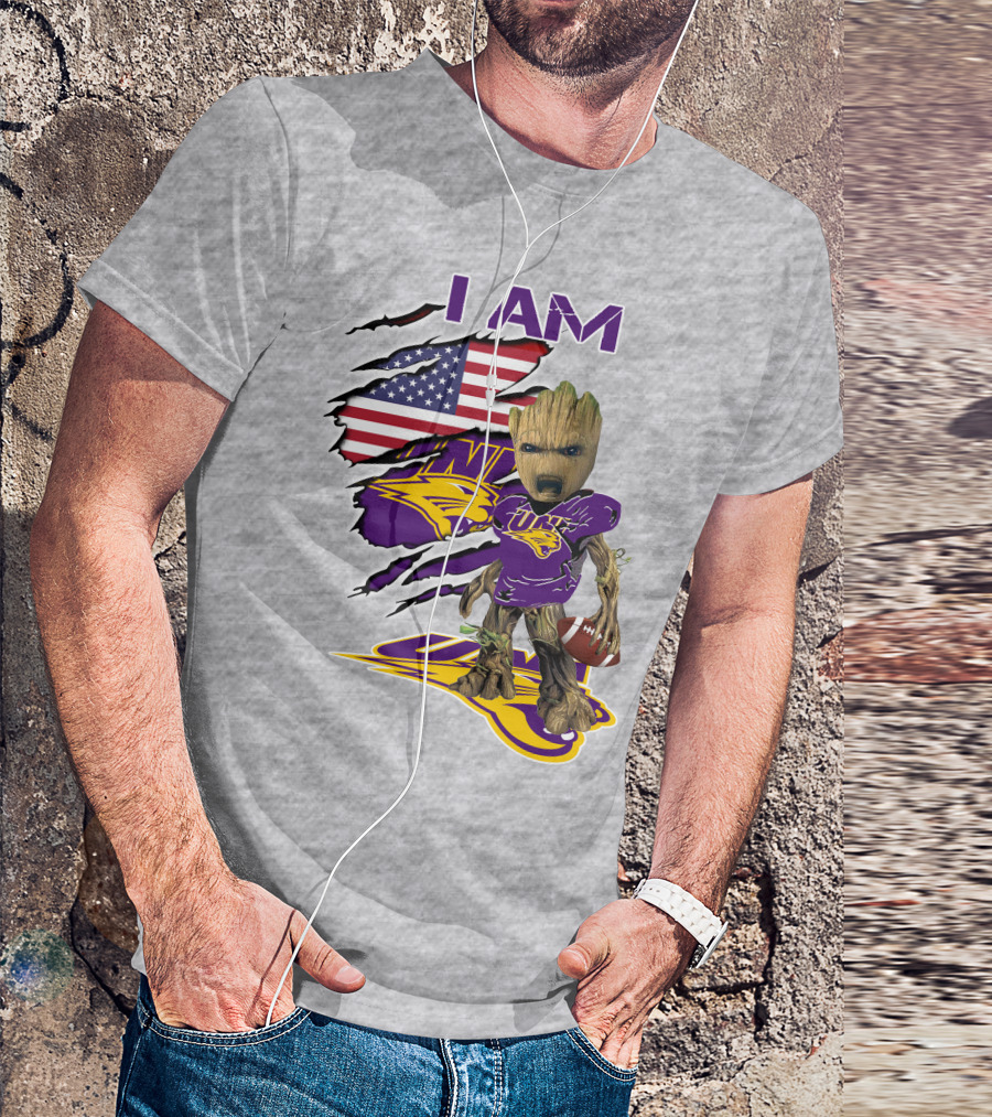 I AM Panthers Baby Groot UNI Football American Flag T-Shirt